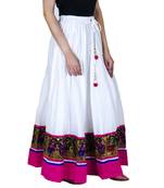 white Cotton Designer lace Work Long Skirt for Women