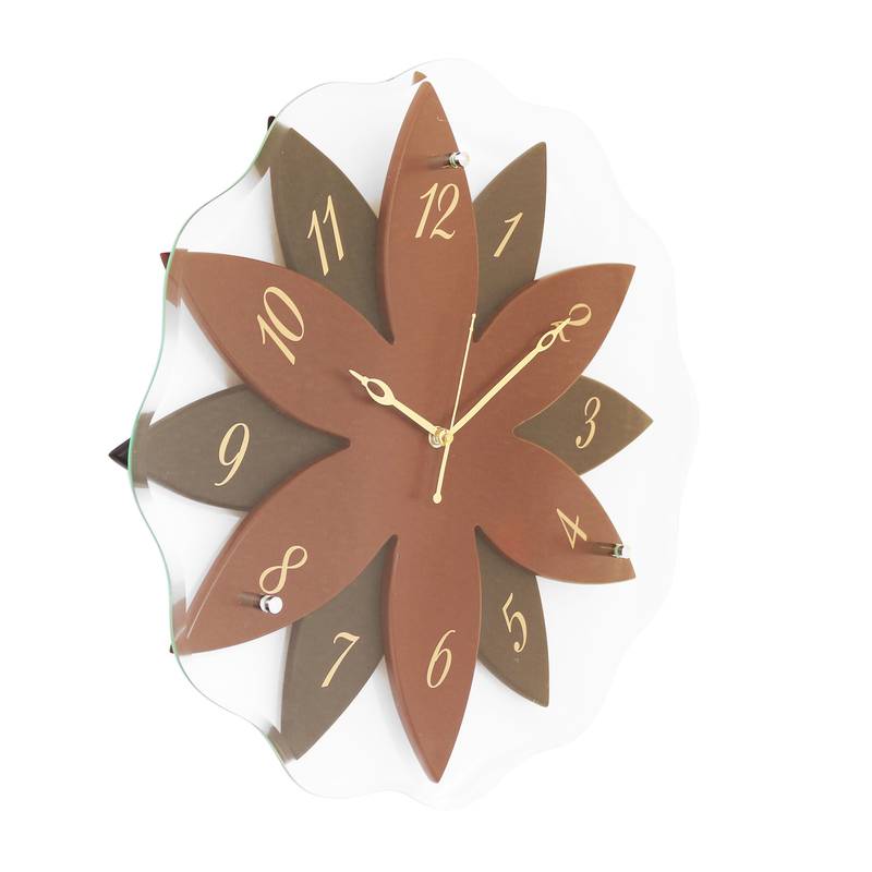 Brown,Black flower wooden analog wall clock(40.5 cm x 40.5 cm