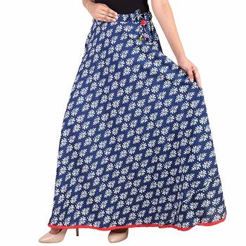 Blue Designer Cotton Indigo Print Long Skirt for Women and girls 1