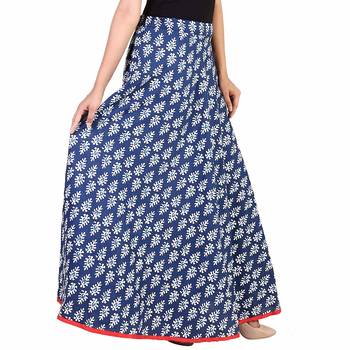 Blue Designer Cotton Indigo Print Long Skirt for Women and girls 2
