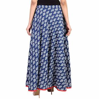 Blue Designer Cotton Indigo Print Long Skirt for Women and girls 3