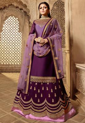 Wine embroidered satin salwar 1