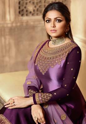 Wine embroidered satin salwar 2