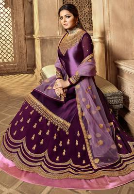 Wine embroidered satin salwar 3