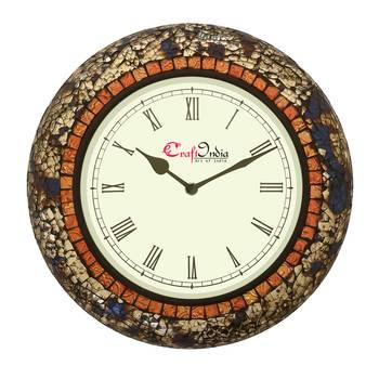 Analog Wooden Wall Clock with Mosaic Mirror Work(Blue,Silver|12*12inch) 1