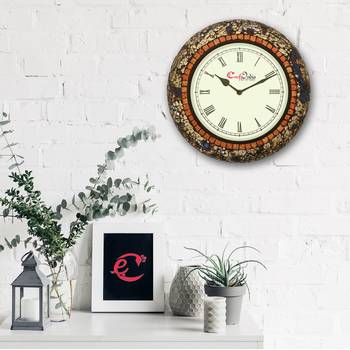 Analog Wooden Wall Clock with Mosaic Mirror Work(Blue,Silver|12*12inch) 2
