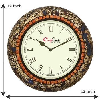Analog Wooden Wall Clock with Mosaic Mirror Work(Blue,Silver|12*12inch) 3