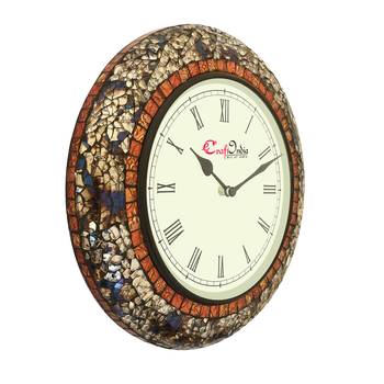 Analog Wooden Wall Clock with Mosaic Mirror Work(Blue,Silver|12*12inch) 4