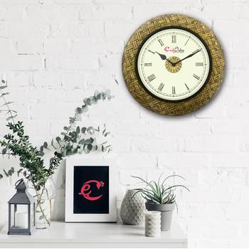 Analog Wooden Wall Clock with Metal Block Work(Golden|12*12inch) 2