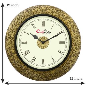 Analog Wooden Wall Clock with Metal Block Work(Golden|12*12inch) 3