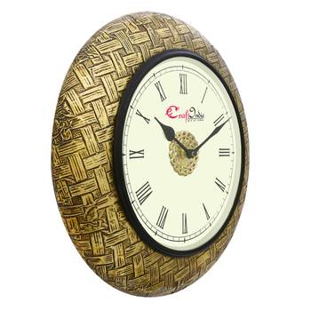 Analog Wooden Wall Clock with Metal Block Work(Golden|12*12inch) 4