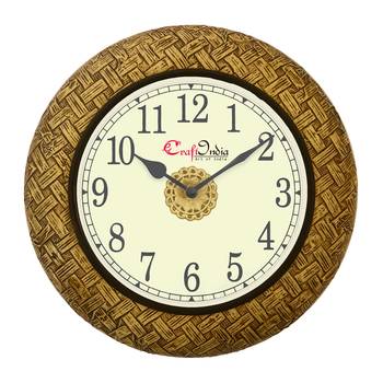 Analog Wooden Wall Clock with Metal Block Work(Golden|12*12inch) 1