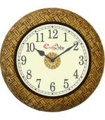 Analog Wooden Wall Clock with Metal Block Work(Golden|12*12inch)