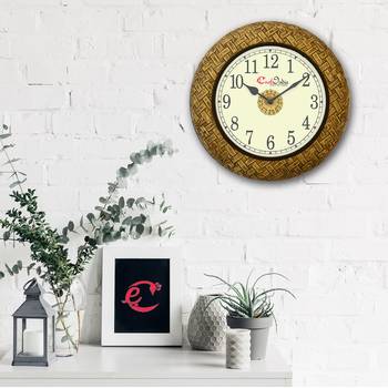 Analog Wooden Wall Clock with Metal Block Work(Golden|12*12inch) 2