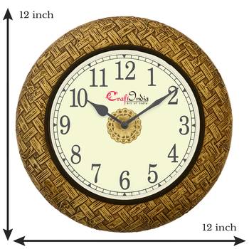 Analog Wooden Wall Clock with Metal Block Work(Golden|12*12inch) 3