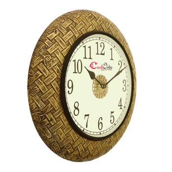 Analog Wooden Wall Clock with Metal Block Work(Golden|12*12inch) 4