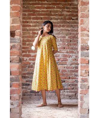 yellow woven cotton stitched dresses 2