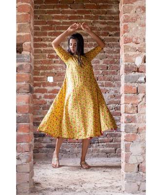 yellow woven cotton stitched dresses 3