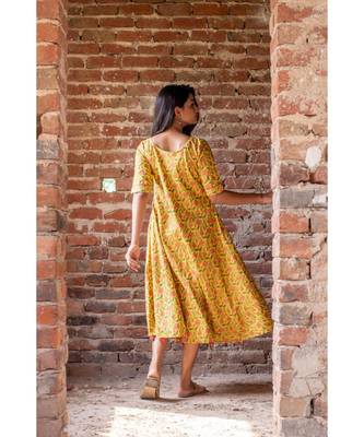 yellow woven cotton stitched dresses 4