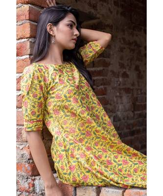 yellow woven cotton stitched dresses 5