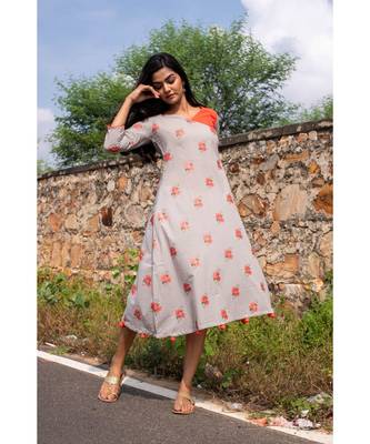 grey woven cotton stitched dresses 3