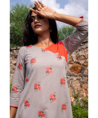 grey woven cotton stitched dresses 5