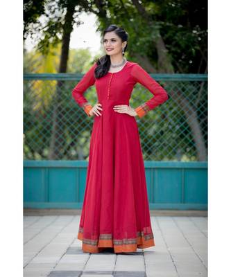 red woven cotton stitched dresses 2