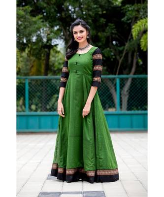 green woven cotton stitched dresses 1