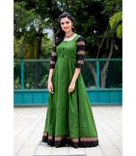 green woven cotton stitched dresses