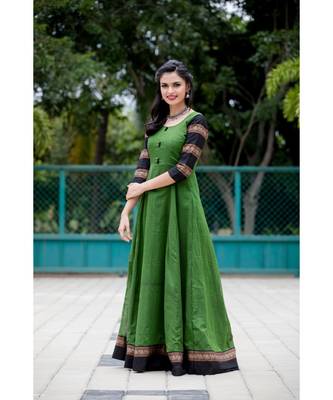 green woven cotton stitched dresses 2