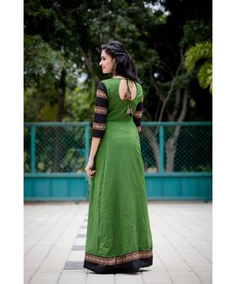green woven cotton stitched dresses 4