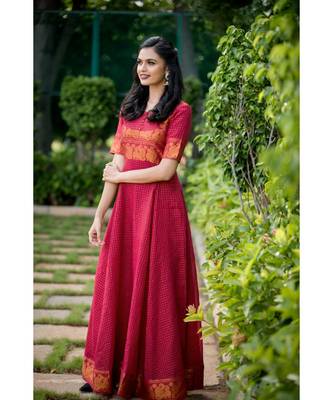 maroon woven cotton stitched dresses 2