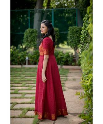 maroon woven cotton stitched dresses 3