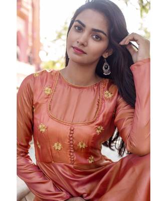 pink woven art silk stitched dresses 4