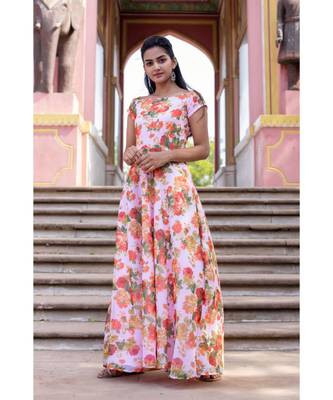 pink woven georgette stitched dresses 1