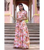 pink woven georgette stitched dresses