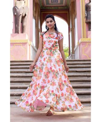 pink woven georgette stitched dresses 2