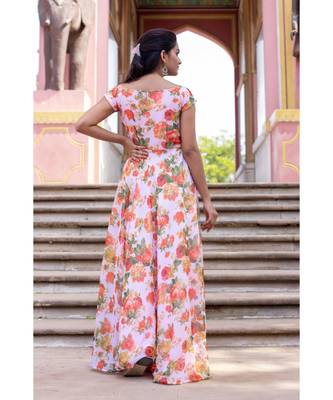 pink woven georgette stitched dresses 3