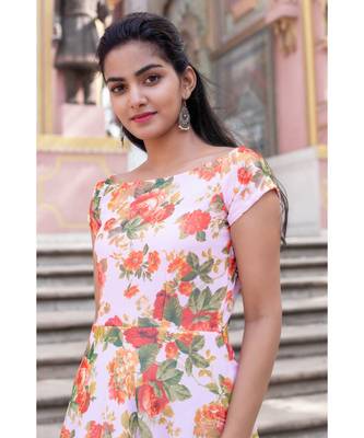 pink woven georgette stitched dresses 4