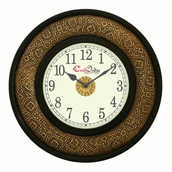 Analog Wooden Wall Clock with Metal Block Work(Golden|14*14inch) 1