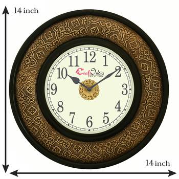 Analog Wooden Wall Clock with Metal Block Work(Golden|14*14inch) 3