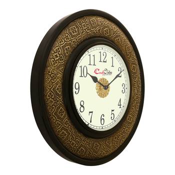 Analog Wooden Wall Clock with Metal Block Work(Golden|14*14inch) 4