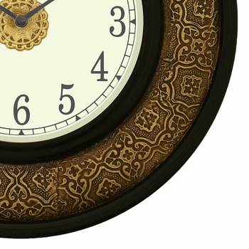 Analog Wooden Wall Clock with Metal Block Work(Golden|14*14inch) 5