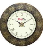 Analog Wooden Wall Clock with Metal Work with Zodiac Signs(Golden|18*18inch)