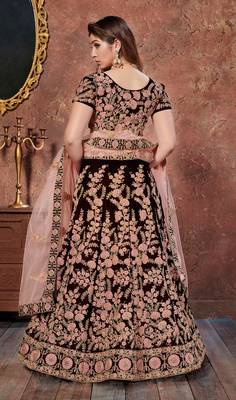 Maroon Thread, Dori, and Sequins Embroidered Velvet Fabric Lehenga choli for bridal 2