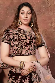 Maroon Thread, Dori, and Sequins Embroidered Velvet Fabric Lehenga choli for bridal