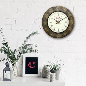 Analog Wooden Wall Clock with Metal Work with Zodiac Signs(Golden|18*18inch) 2