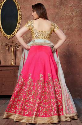 Engaging Pink Thread, Dori & Sequins Embroidered Silk Semi Stitched Party wear Lehenga 2