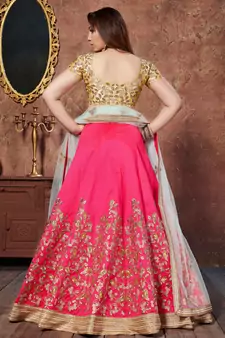 Engaging Pink Thread, Dori & Sequins Embroidered Silk Semi Stitched Party wear Lehenga