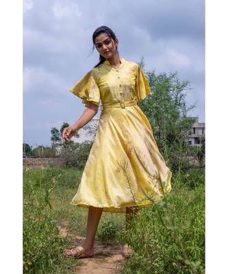 yellow woven art silk stitched dresses 1